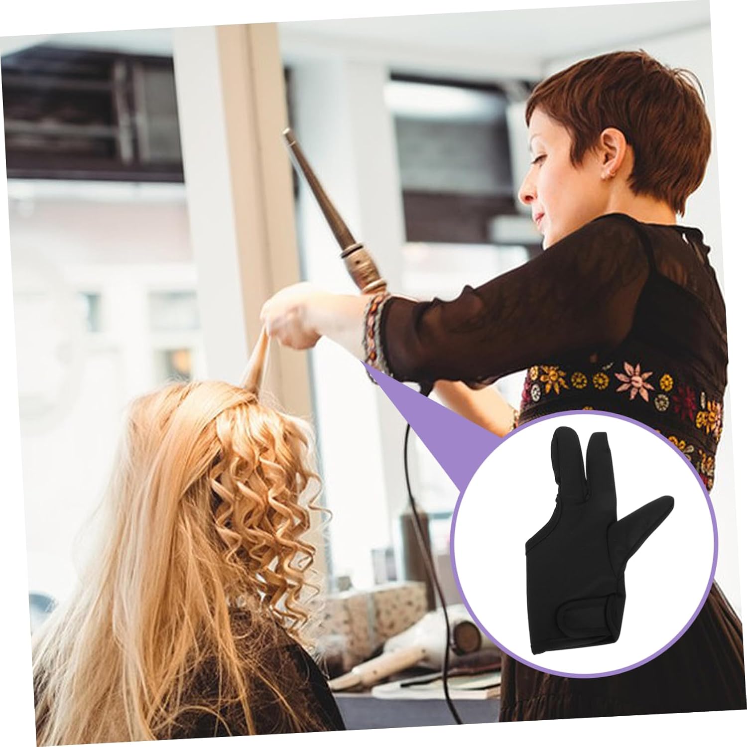 Heat Resistant Three Finger Mittens Durable Perm Gloves for Hair Styling Curling and Straightening Secure Fit for Salon Professionals and Personal Use Left Hand
