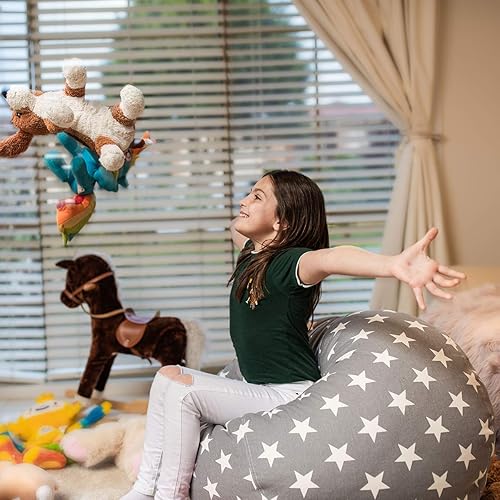 Miniatura 5 de WEKAPO Stuffed Animal Storage Bean Bag Chair Cover for Kids | Stuffable Zipper Beanbag for Organizing Children Plush Toys Large Premium Cotton Gris