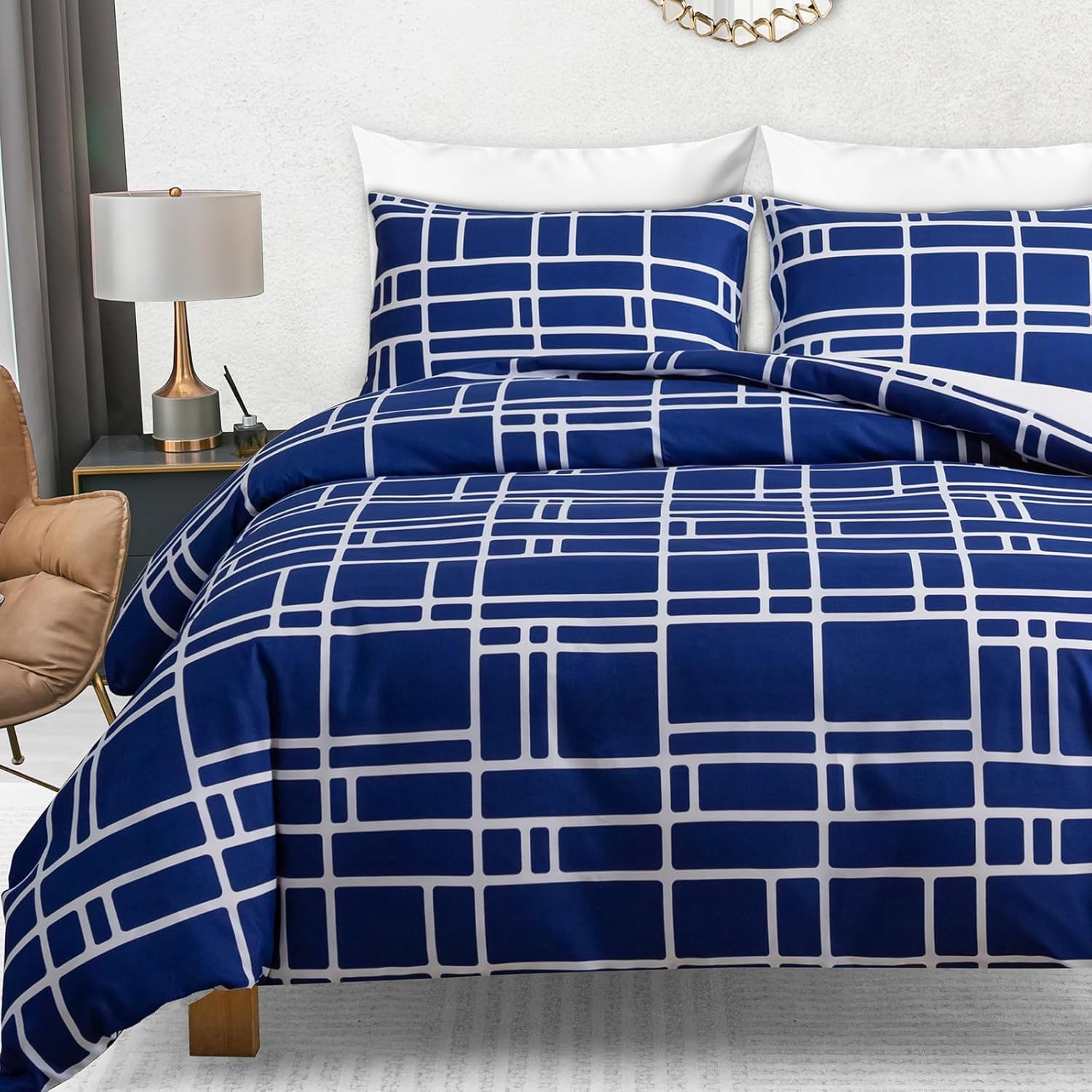 Pamposh Set di biancheria da letto Copripiumino in microfibra ultra morbida con federa – Set di biancheria da letto con cerniera (Blu, (1 x 155 x 220 cm) + (2 x Federa 80 x 80 cm))
