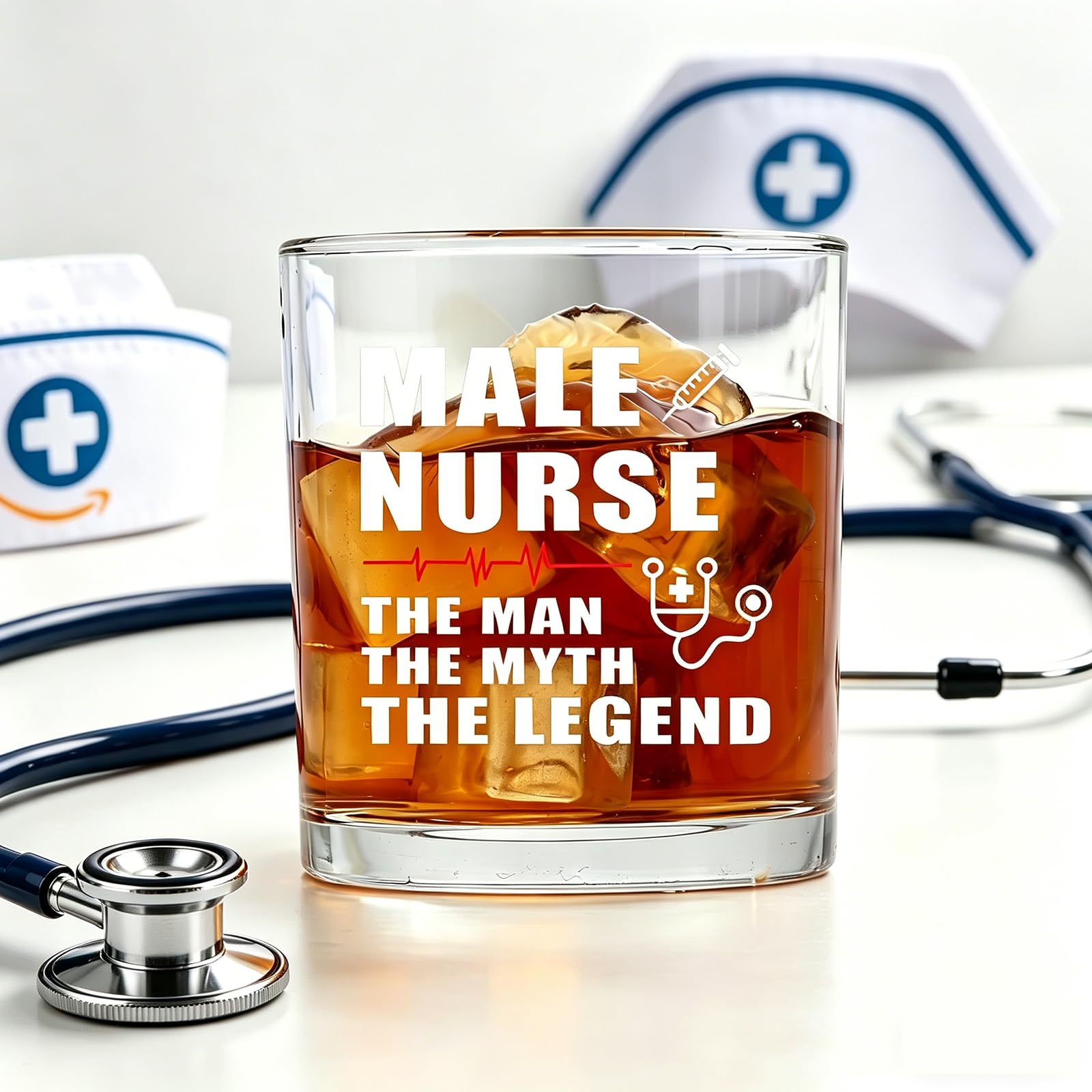 Jogskeor Male Nurse Whiskey Glass, 10oz The Man The Myth The Legend Engraved Rocks Glass, Unique Funny Gift for Male Nurses, Doctor, Medical Staff, Birthday Christmas Gift