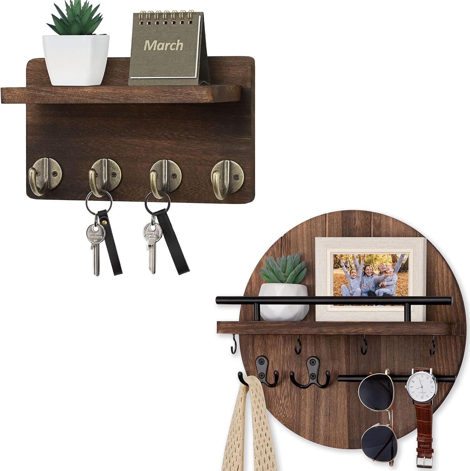 Nekon Key Holder for Wall Set, 8.5 Inch Key Holder (Brown) and 11.8 Inch Key Holder for Wall (Brown)