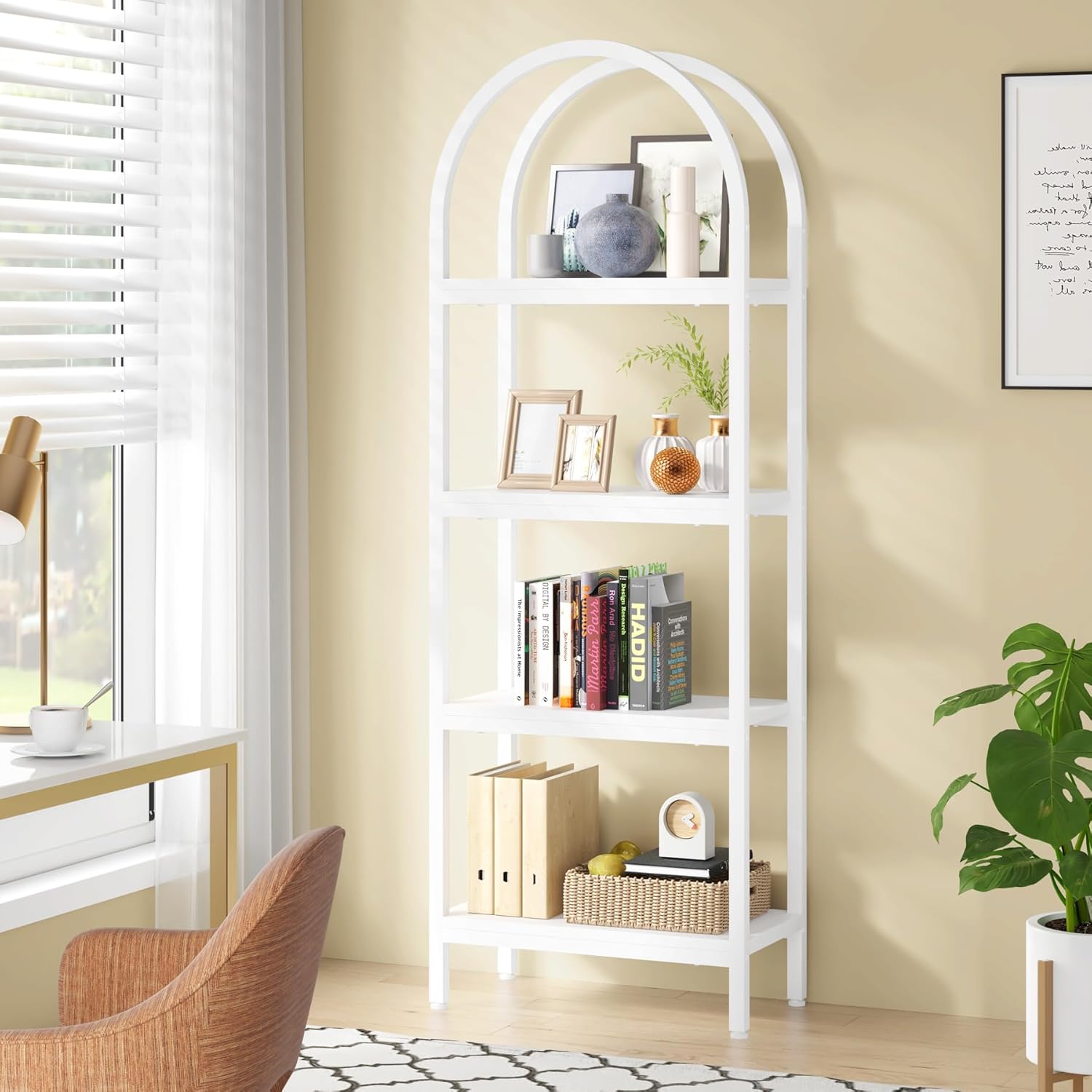 Tribesigns 4-Tier Open Bookshelf, 70.8" Industrial Wood Bookcase Storage Shelves with Metal Frame, Freestanding Display Rack Tall Shelving Unit for Office, Bedroom, Living Room (White, 1PC)