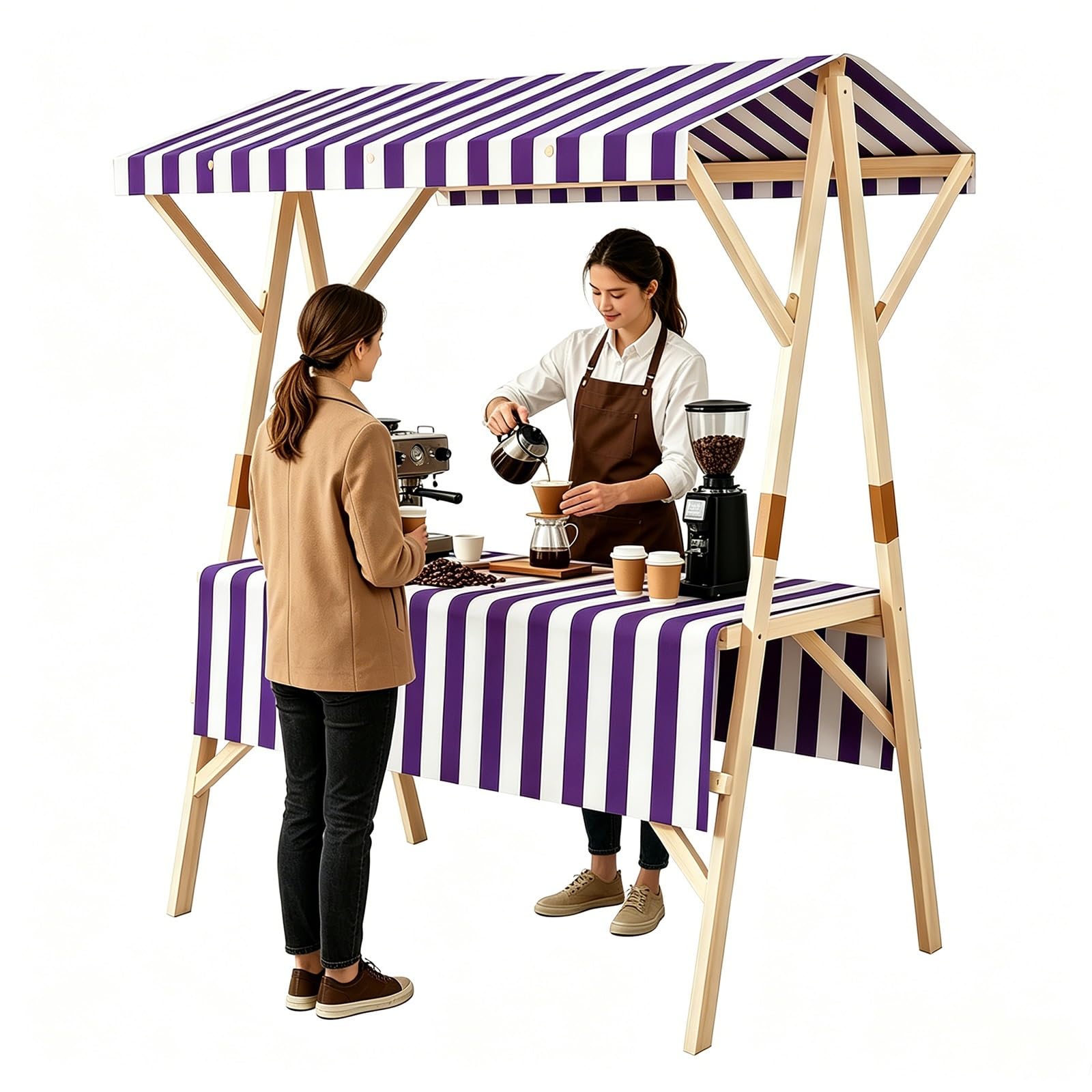 GMBAYUE Portable Farmers Market Stand, Outdoor Vendor Cart with Canopy, Foldable Vendor's Stall With Wheels for Street Vending and Events(Purple,59x24x79in/150x60x200cm)