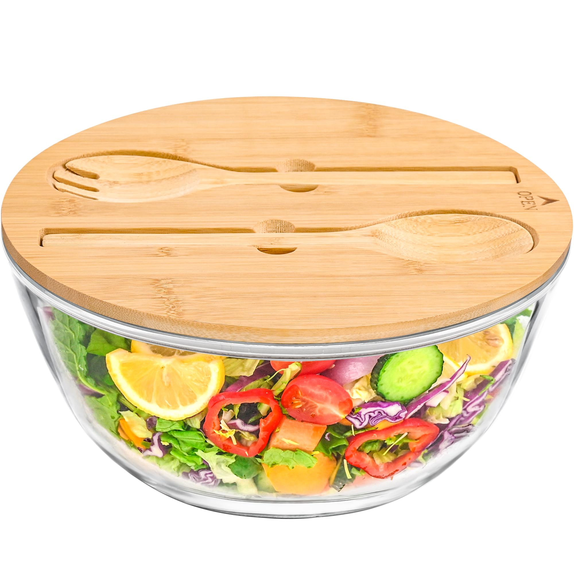 GEHE Glas-Salatschüssel mit Verschlussdeckel, 27,7 cm, große Trifle-Schüssel, Glasschale, Obstschale, 4,7 Quart große Kapazität, Servierschalen für Salat, Nudeln, Obst, Dessert, Kuchen,