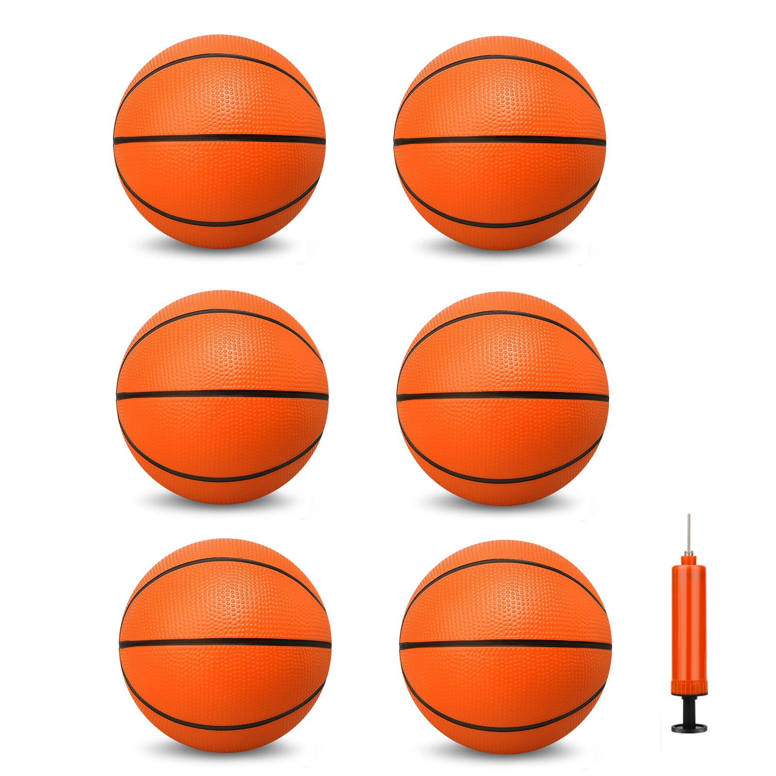5 Inch PVC Mini Basketball for Indoor Hoops, Soft 5" Rubber Small Repacement Ball for Over Door Basketball Hoop Sets, Little Basketballs for Kids Orange(6 PCS with Air Pump)