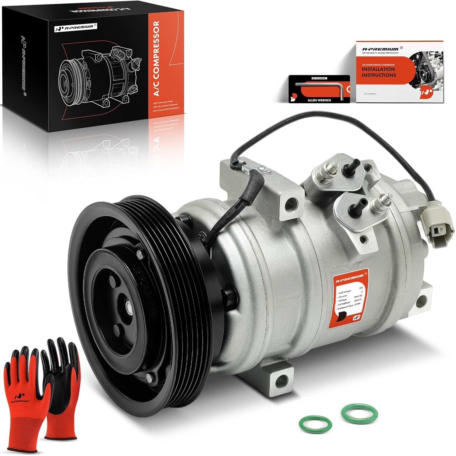 A-Premium AC Compressor with Clutch - Compatible with Acura MDX 2001-2002, Honda Odyssey 1999-2004 & Pilot 2003-2004