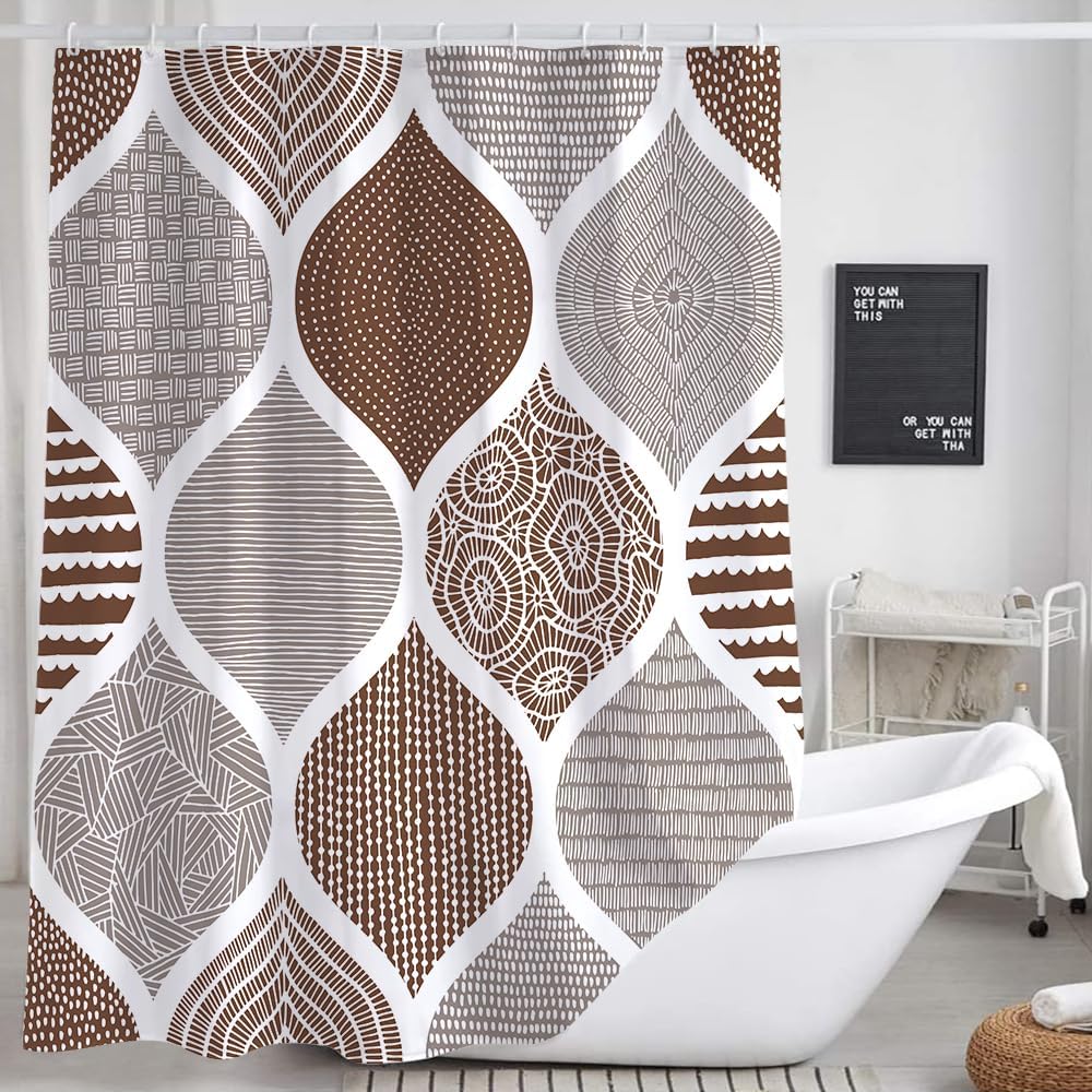 Amazon.com: JAWO Tan and Grey Shower Curtain, Brown Retro Bohemian ...