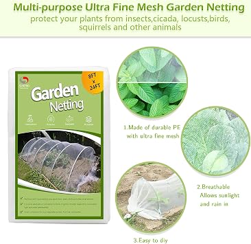 8x24ft Garden Netting Pest Barrier, 0.8mm Ultra Fine Mesh Plant Cover for Vegetables Fruits Flowers, Durable Mesh Screen for Raised Garden Beds, Row Cover, Shield for Cicadas, Birds, Wildlife