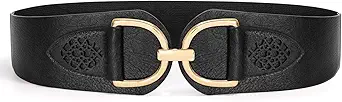 SANSTHS Vintage Women Stretchy Wide Belt Chunky Buckle Elastic Wide Waist Belts for Dresses Coats