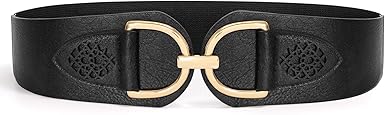 SANSTHS Vintage Women Stretchy Wide Belt Chunky Buckle Elastic Wide Waist Belts for Dresses Coats