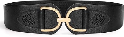SANSTHS Vintage Women Stretchy Wide Belt Chunky Buckle Elastic Wide Waist Belts for Dresses Coats