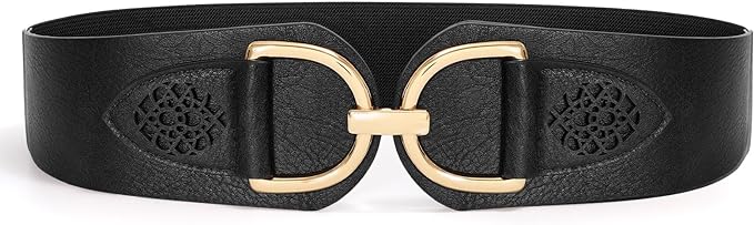 SANSTHS Vintage Women Stretchy Wide Belt Chunky Buckle Elastic Wide Waist Belts for Dresses Coats