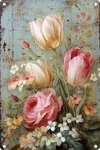 Letrero vintage de metal retro con diseño de flores para decoración del hogar, elegantes placas de arte de pared, regalo para el hogar, baño, cocina