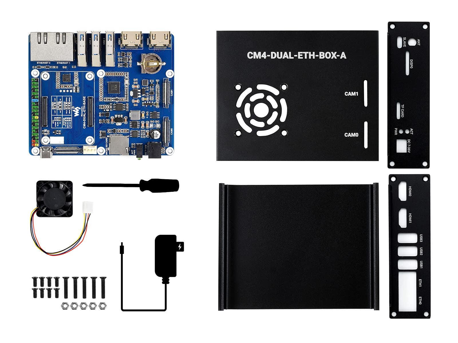 Mini Computer Dual Gigabit Ethernet Basato su Raspberry Pi Compute Module 4 (NON Incluso), Waveshare CM4 DUAL ETH BASE All'interno, Metallo Case, con Ventola di Raffreddamento