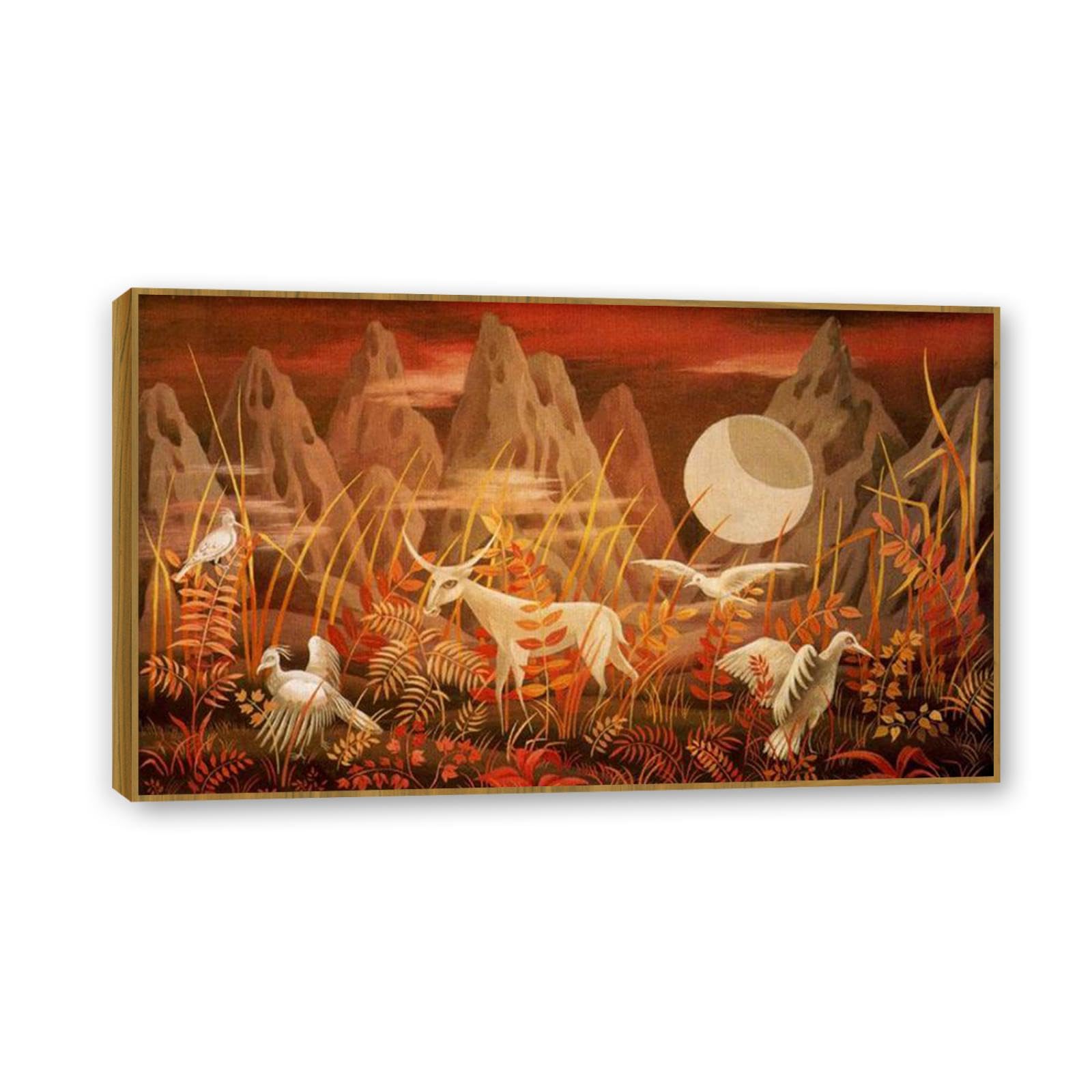 MYCGGDGH Remedios Varo Surrealism Art Posters Valley of the Moon Painting Reproductions on Canvas Remedios Varo Wall Art for living room Home Wall Decoration120x70cm(47x28in) Teak frame