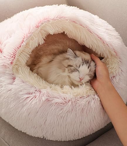 Katzenschlafsack, Plüsch-Katzenbett, Decke, selbstwärmend, Katzensack, Haustierzelt, Höhle, weich, rutschfest, waschbares Katzenbett - Rosa Plüsch