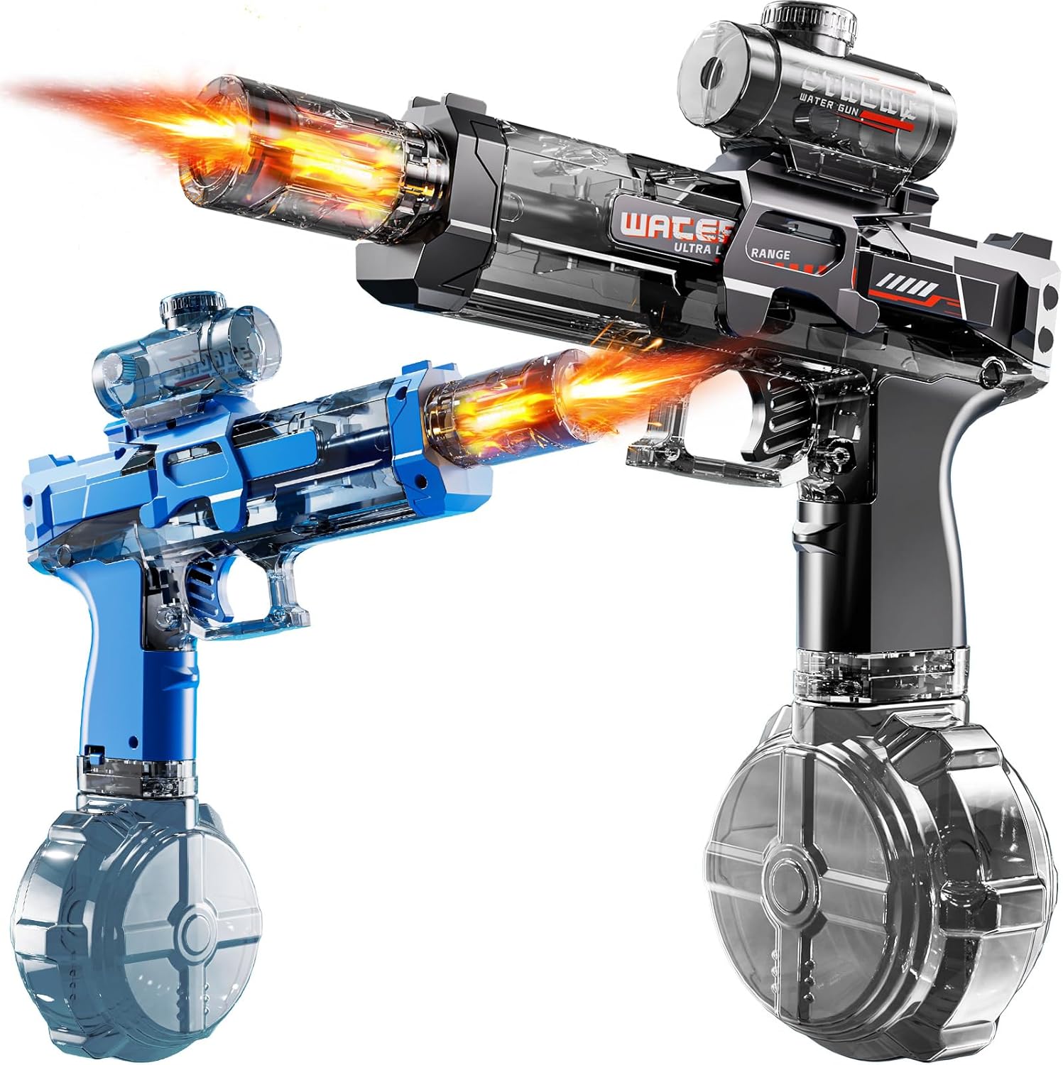 2 Pack Electric Water Guns for Kids, Water Blaster Squirt Guns with Flashing Muzzle,Range up to 32ft, Summer Outdoor Beach Swimming Pool Party Toys, Gift for Kids Age 8 9 10 11 12 Years Old