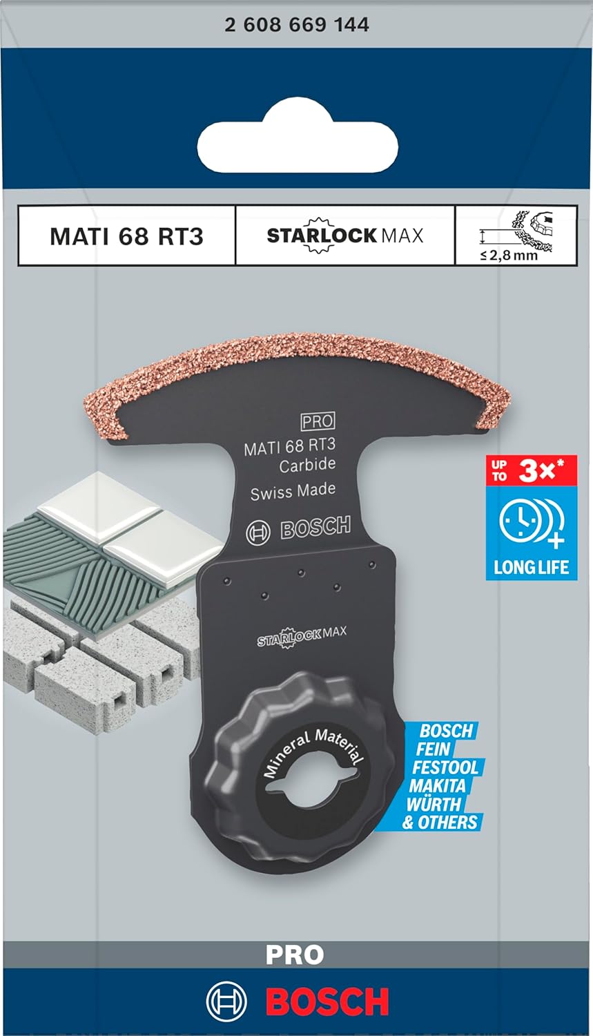 Bosch 1x PRO Multi Material MATI 68 RT3 Multitool Blade (for Mortar, Aerated Concrete, Width 68 mm, Professional Accessory Multitool)