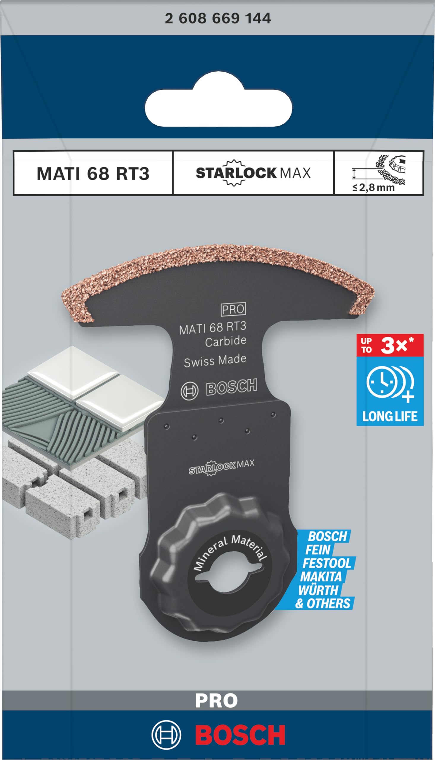 Bosch 1x Lame pour outil multifonctions PRO Multi Material MATI 68 RT3 (pour Mortier, Béton cellulaire, Largeur 68 mm, Professional Accessoire Outil multifonction)
