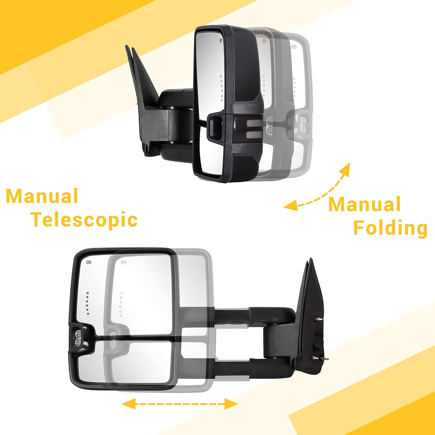 Sanooer Towing Mirrors Painted Black Switchback Dynamic Turn Light Compatible with 2003-2007 Chevy Silverado GMC Sierra Yukon with Running Lights Power Glass Backup Lamp Heated Set