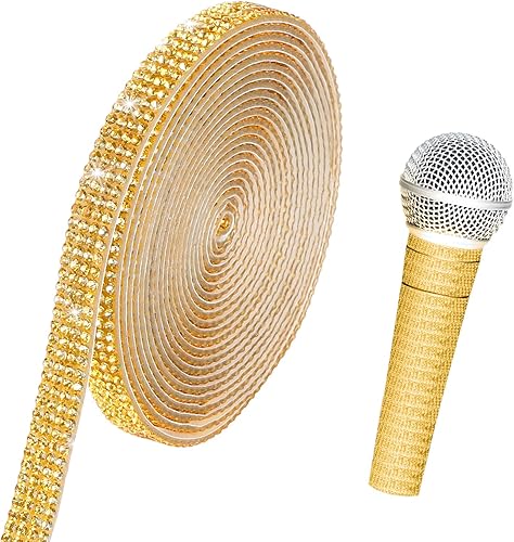 Cinta de diamantes de imitación autoadhesivos, tiras de diamantes de imitación dorados, 3 yardas, cinta de diamantes de imitación con brillantina,