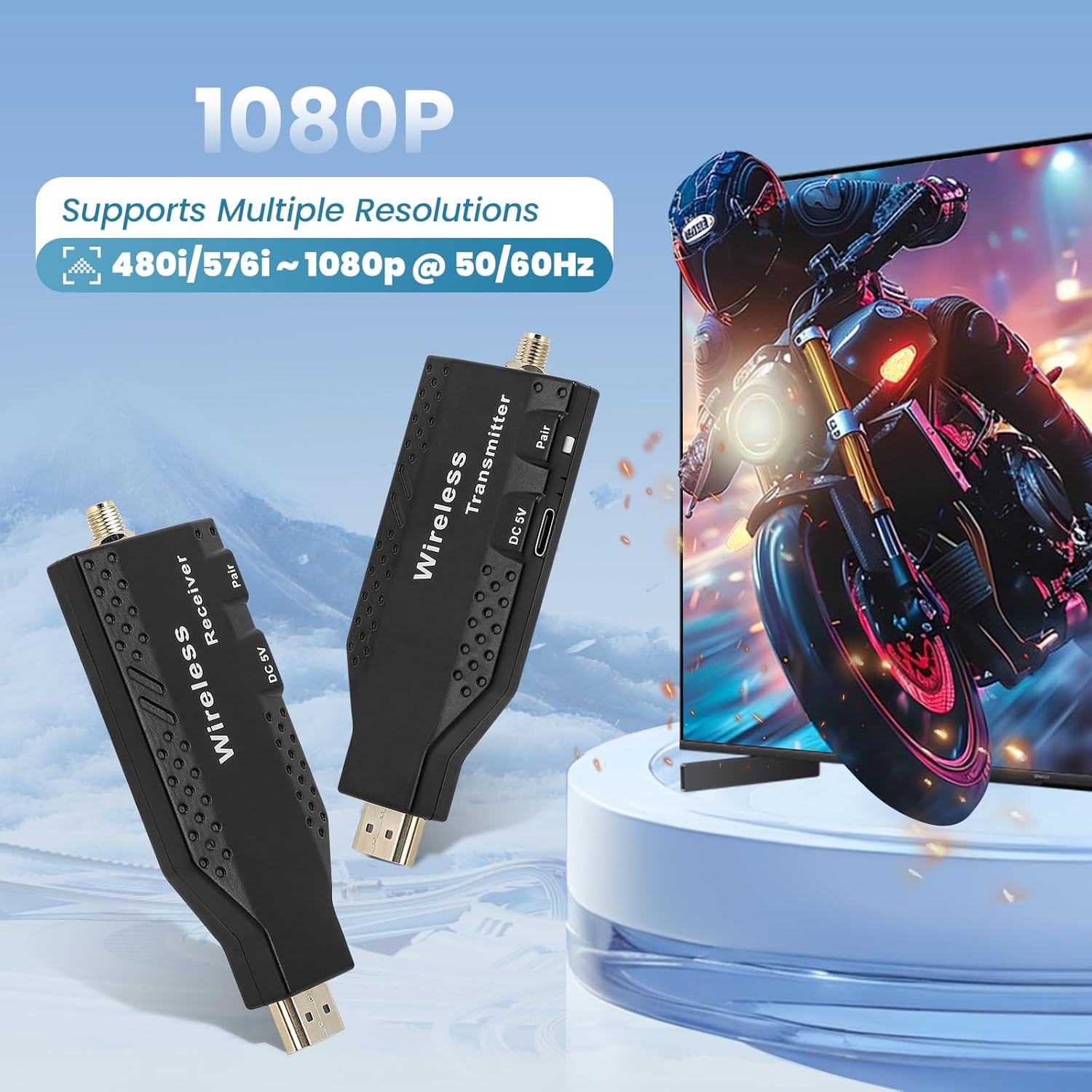 5.8GHz Wireless Transmitter & Receiver Kit: 50M Range, 0.1s Latency, 1080P Plug & Play. for Laptop, PC, PS5/PS4, TV, Monitor & Streaming Devices. 164FT-1080P image 4 of 7 B0DDTJVTJ5