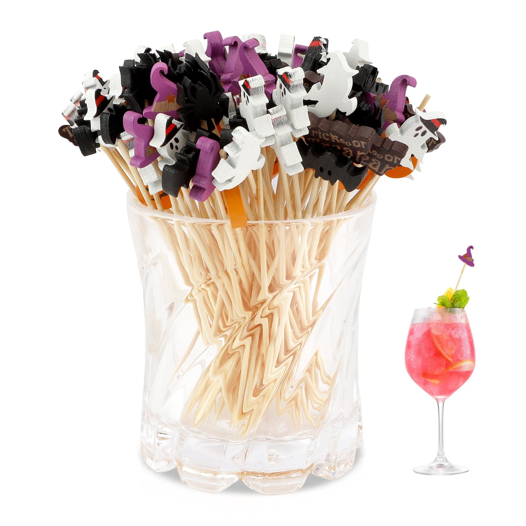 Halloween Toothpicks, 150 Pcs Halloween Cocktail Picks, Fruit Picks, Toothpicks for Food, Ghost Witch Hat Pumpkin Cocktail Picks for Appetizers Fruit Sticks for Party Birthday Wedding Halloween