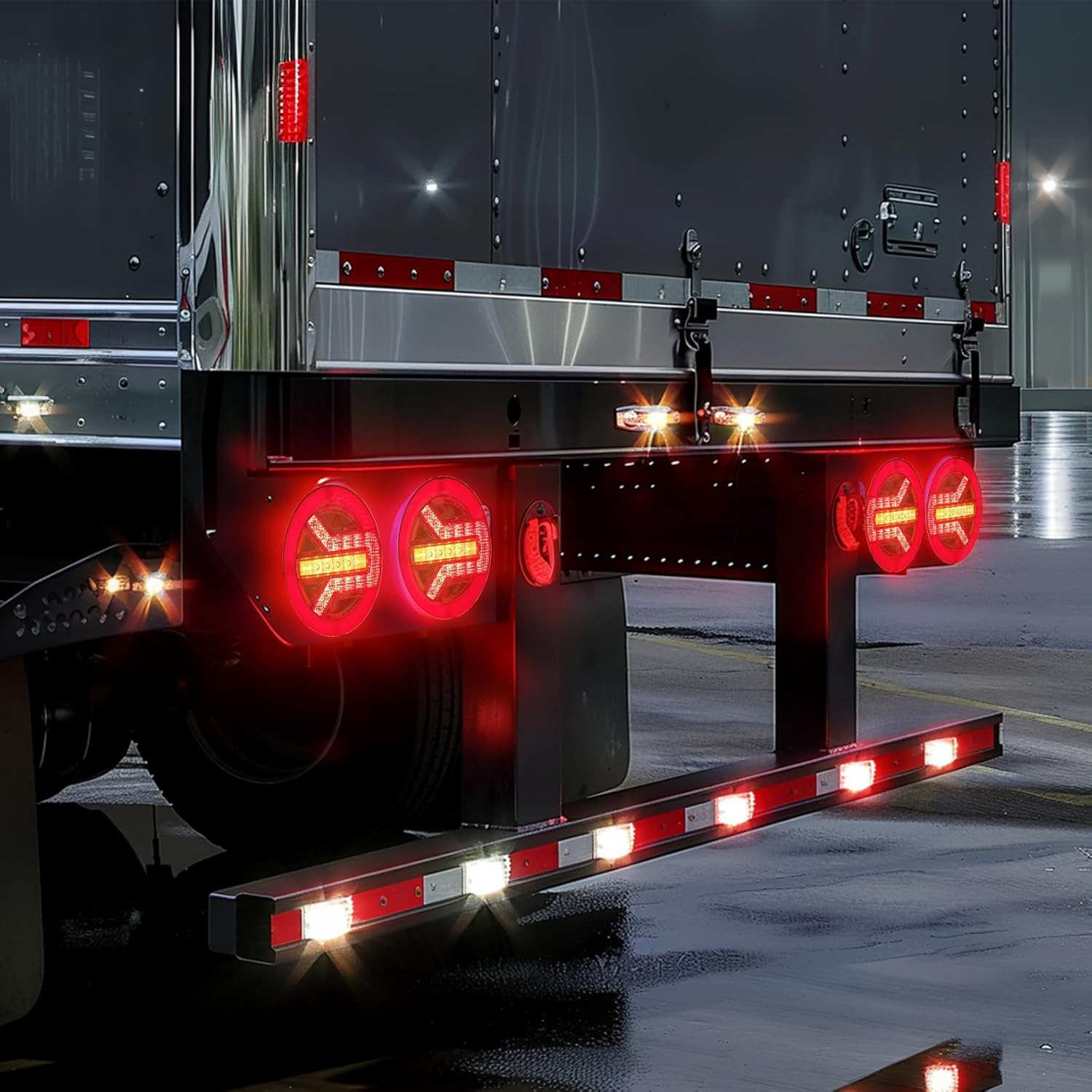 Ourbest Round 5inch Truck Tail Light Dynamic Tail Turn Signal Reverse Rear Brake Stop Light for Trailer Caravans Van Car RV 12-24V