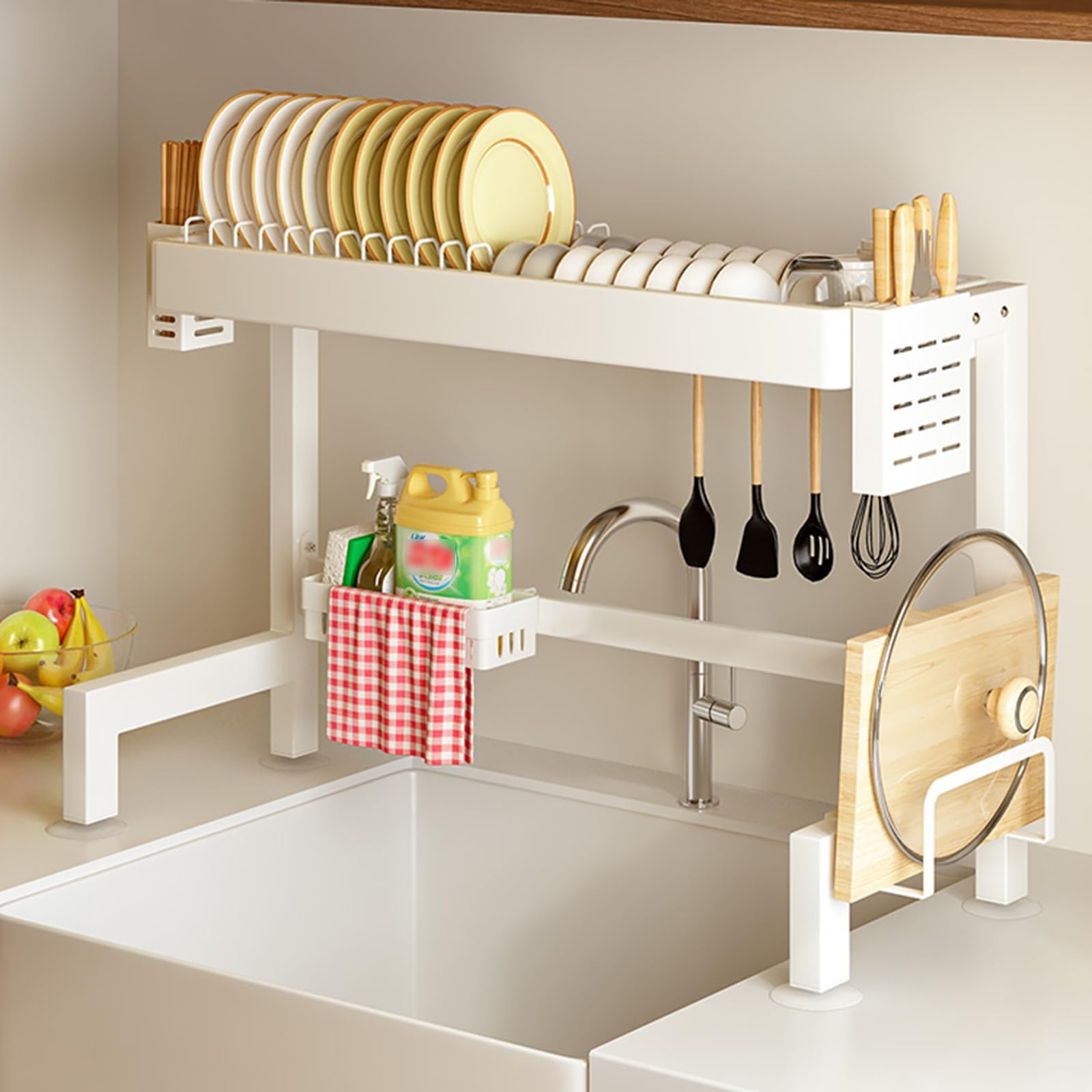 ZQFHSX Home Furnishing Dish Rack Over Sink, 2 Tier Racks for Kitchen Counter, Plates,Bowls & Cutlery(105 * 26 50cm/41.3 10.2 19.7in)