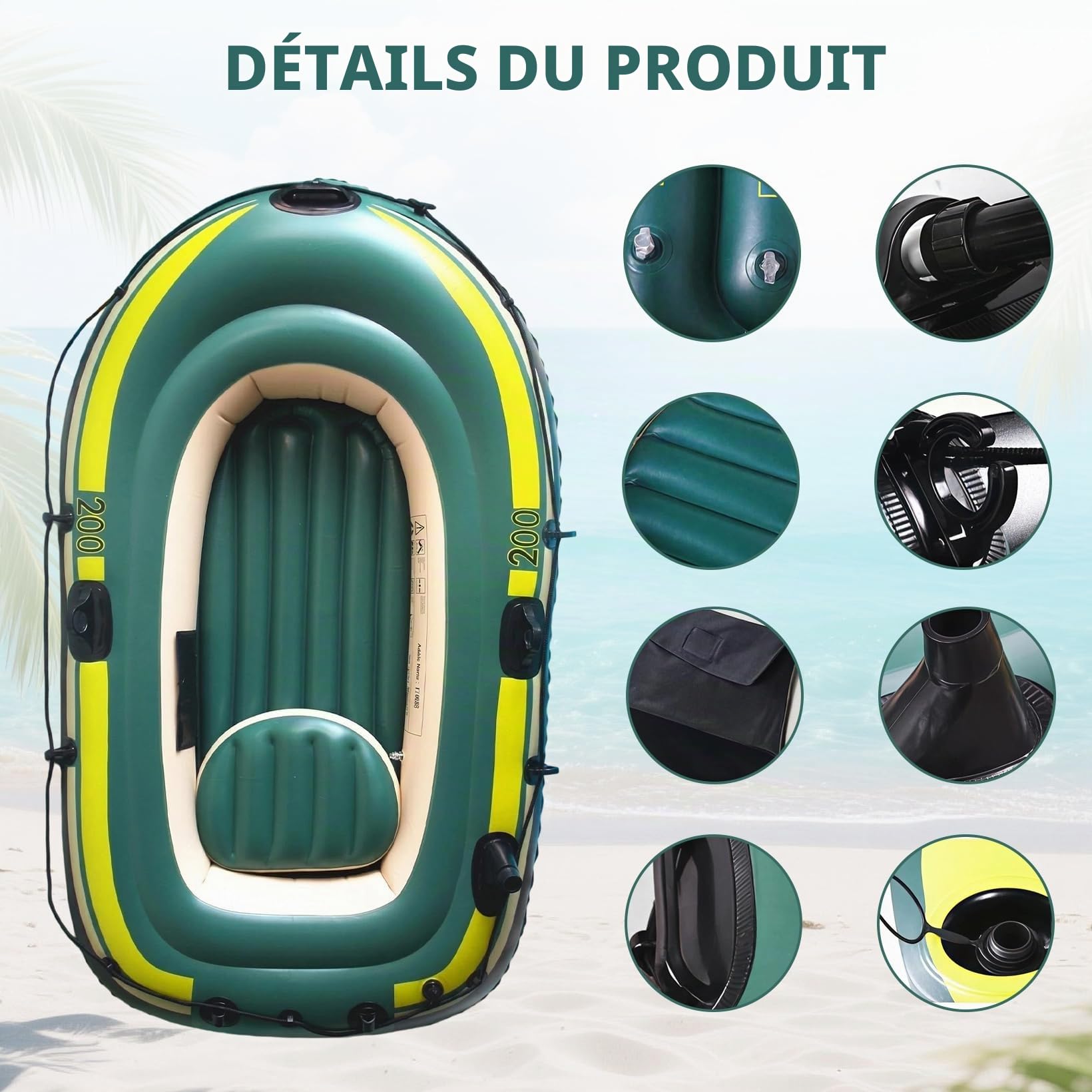 Bateau Gonflable pour 2 Personnes, Double PVC | kayak, épaissi, avec rames et pompe à main, pliable et portable, pour l'extérieur, le rafting et la pêche