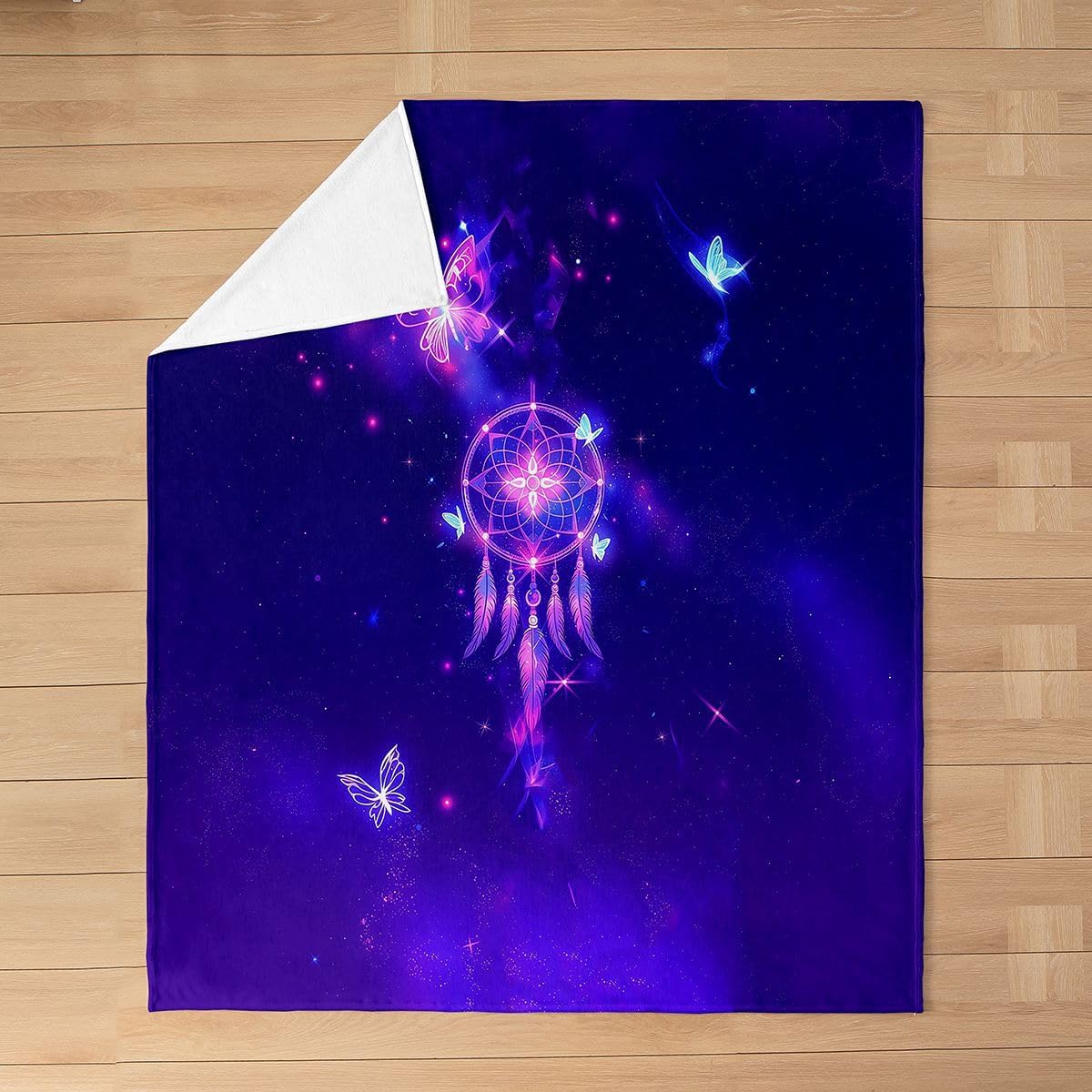 Dreamcatcher Plush Cream Throw Blanket,Boho Dream Catcher Fleece All Season Blanket,Couch Cover Trip Blanket 90x90