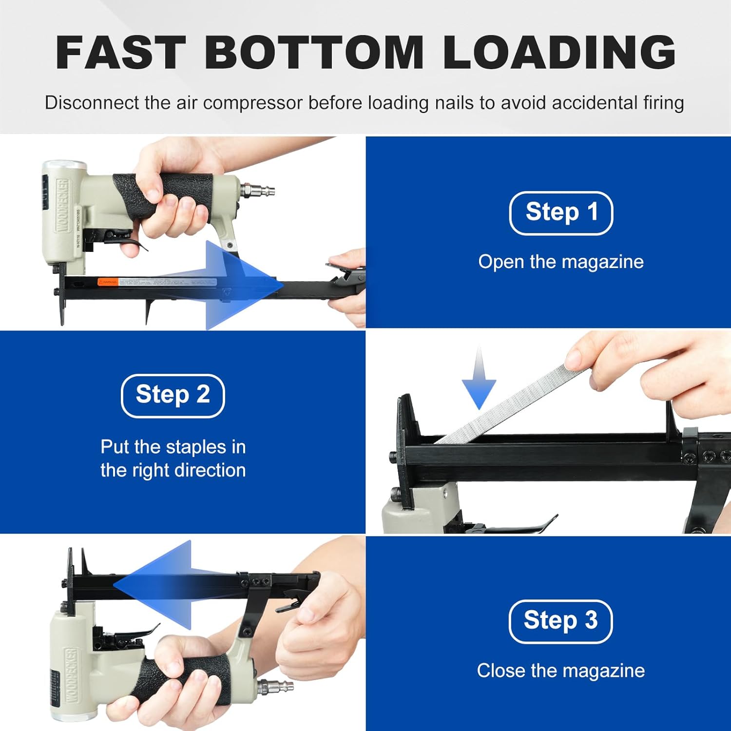 WOODPECKER N7116 Upholstery Stapler 22 Gauge 3/8-Inch Crown Pneumatic Upholstery Staple Gun 71 Series Air Power Fine Wire Stapler Gun