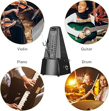 Traditional Wind Up Mechanical Metronome, Loud Sound - For Piano, Guitar, Drums, Bass, Track Tempo & Beat, Instrument General-Purpose, Black