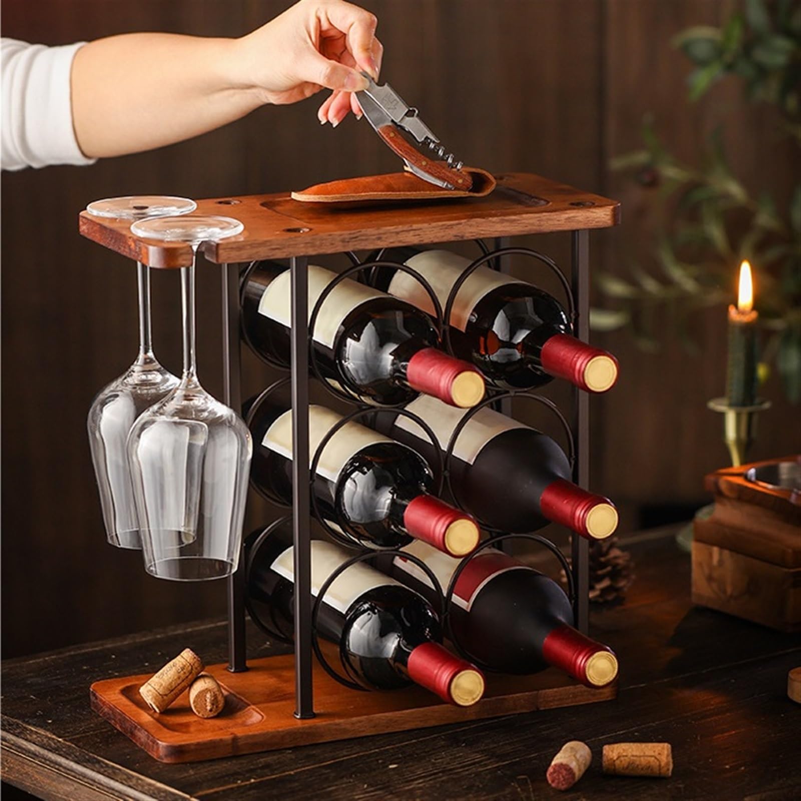 Moderno portabottiglie rosso – Elegante portabottiglie & vetrina per la casa – salvaspazio bottiglia di vino (34,5 x 34,5 x 16,5 cm) – perfetto per gli amanti del vino