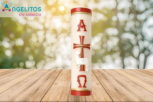 Miniatura 4 de Vela roja pascual hecha a mano Alpha Omega Cruz Oveja