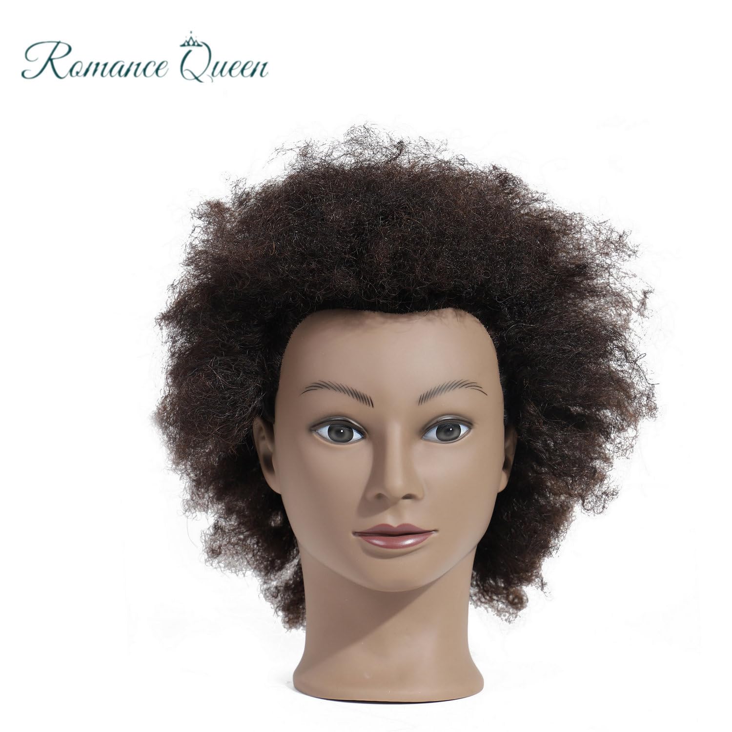 Mannequin Head Human Hair Curly For Black Women Training Head Cosmetology Doll Head for Hairdresser Girls Manikin Head Practice Styling Braiding with Stand (8inch)