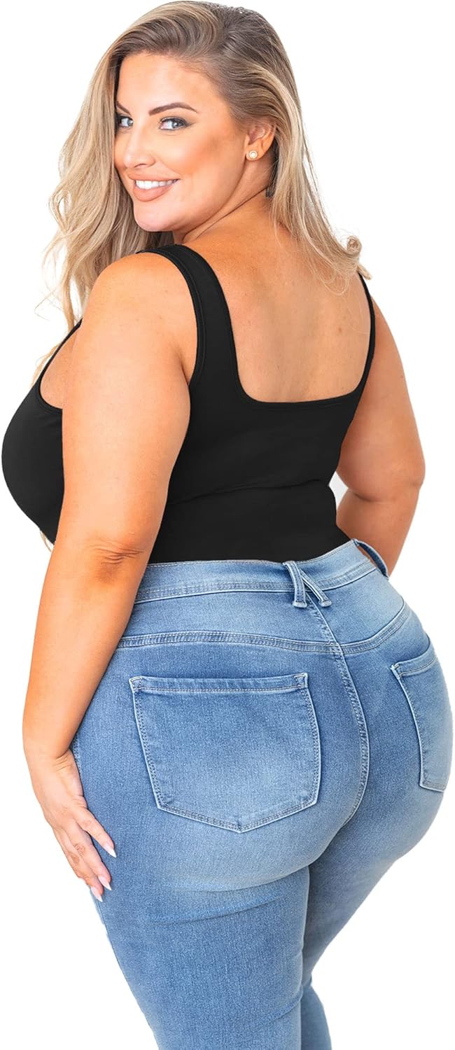 POSESHE Women's Plus Size Bodysuit Square Tank Top Sexy Body Suit For Curvy Women, M-5XL - Image 4