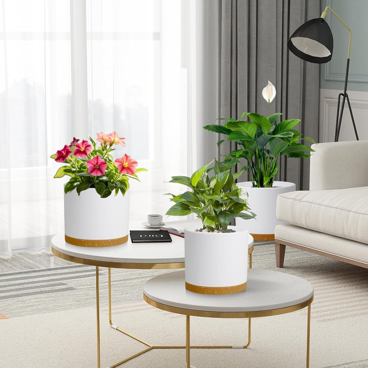 Large Plant Pots Set of 3 – 8", 9", 10" Indoor Flower Pots with Drainage Holes and Saucers, Big Planters for Monstera, Fiddle Leaf Fig, Snake Plant – 5 Colors