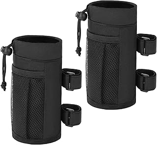 NTTR Bike Water Bottle Holder Bag,2 Pcs Bike Cup Holder with Mesh Pocket No-Screw Drink Cup Holder and Shoulder Straps,Bike Phone Mount for Stroller, Scooter, Bicycle, Wheelchair, Golf Cart, Black
