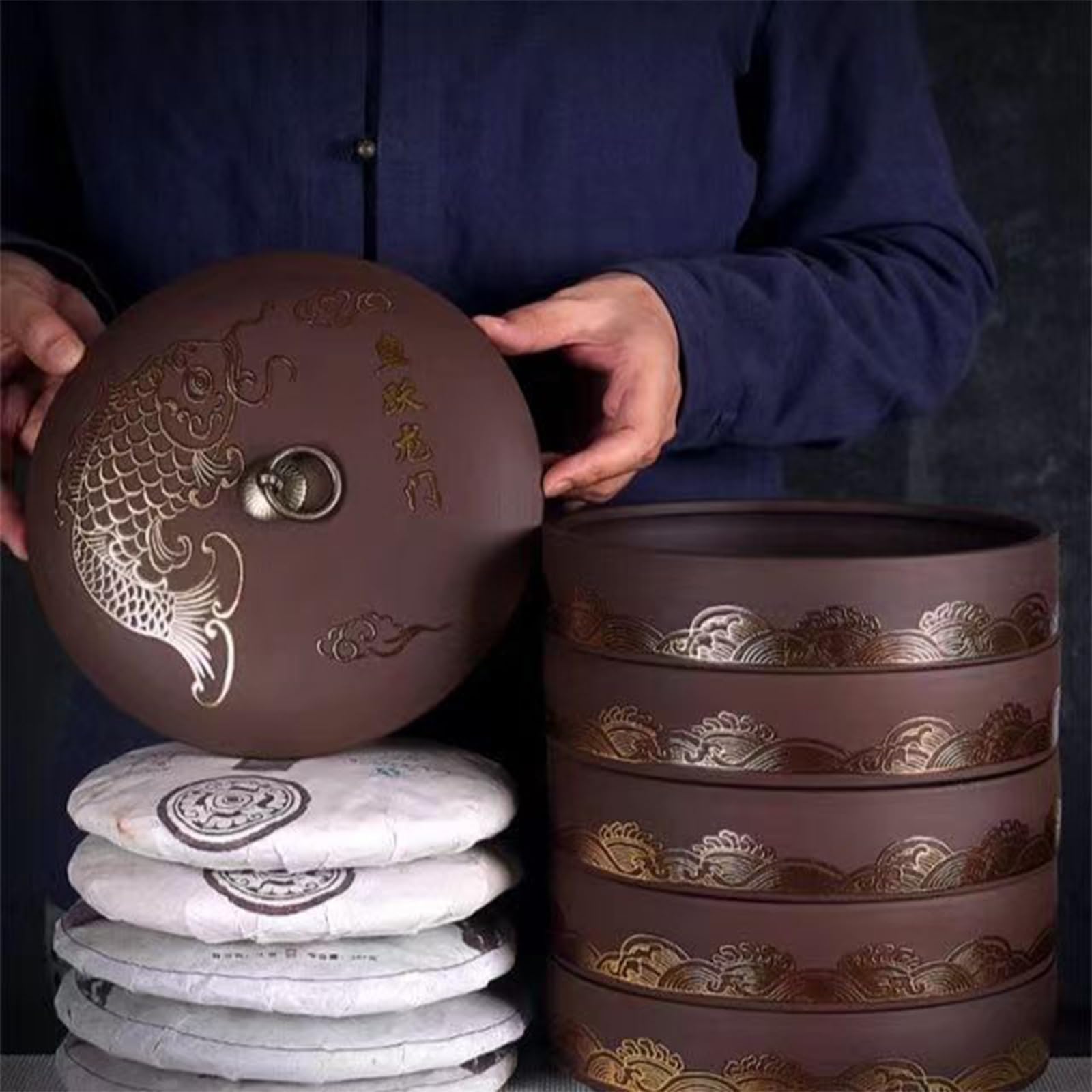 Vnook Puer-Teekuchen dose, Teedosen, Tee Aufbewahrungsglas, Können Gestapelt, Staubdicht, mit luftdichtem Deckel, für Haushalt, Kaffee, Zucker, Tee, Zubehör Teezeremonie(Gold)