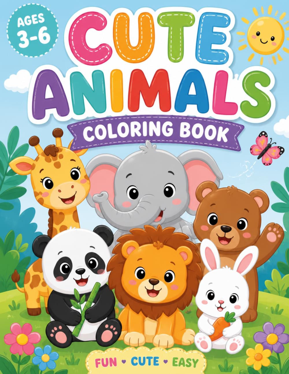 Colorful Animals : Fun coloring book for kids aged 3 to 6: Fun and easy coloring pages for Toddlers and preschoolers ages 3 to 6