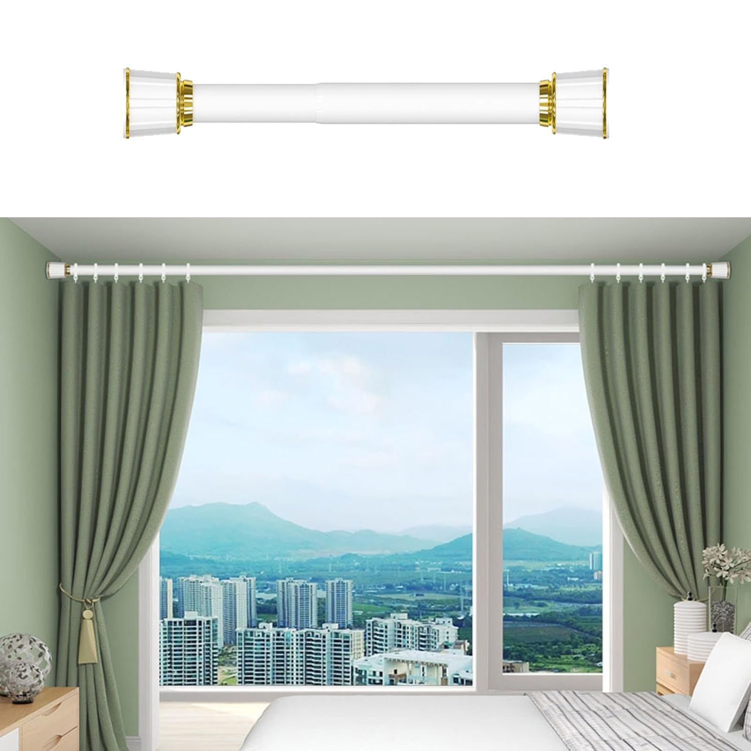 Spring Tension Curtain Rods 40 To 500cm, Adjustable Shower Curtain Rod No Drilling Stainless Steel For Indoor/outdoor Use, Bathroom, Room Dividers, Easy To Install (Color : White, Size : 260-350cm)