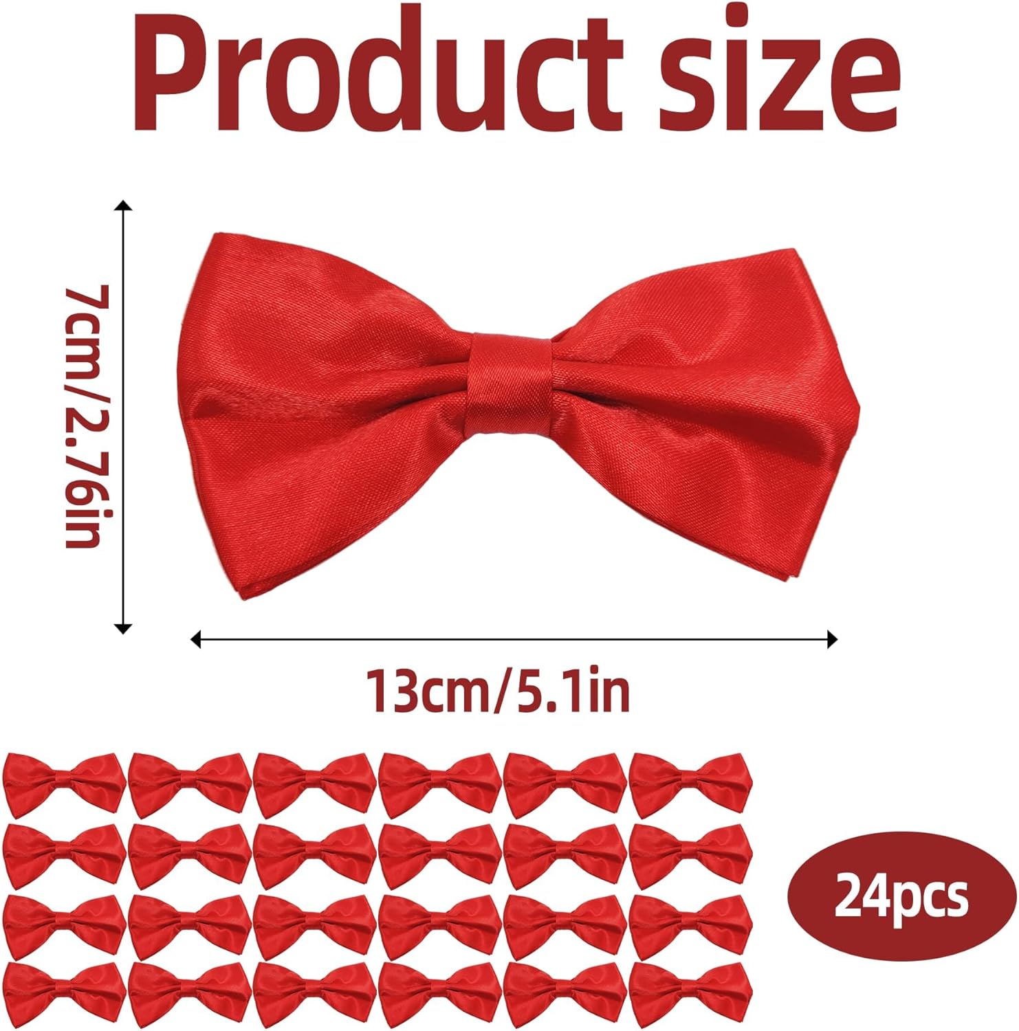 24 Pcs Red Bow Ties for Men,Formal Satin Red Bow Tie Solid with Men's Bow Ties,Adjustable Neck Band bow Ties for Men (Red)