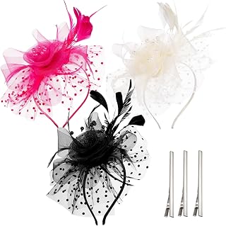 3 Pack Fascinators for Women, Tea Party Hats Headband, Flower Mesh Feathers Hair Clip for Wedding, Party, Carnival, Girls, Women