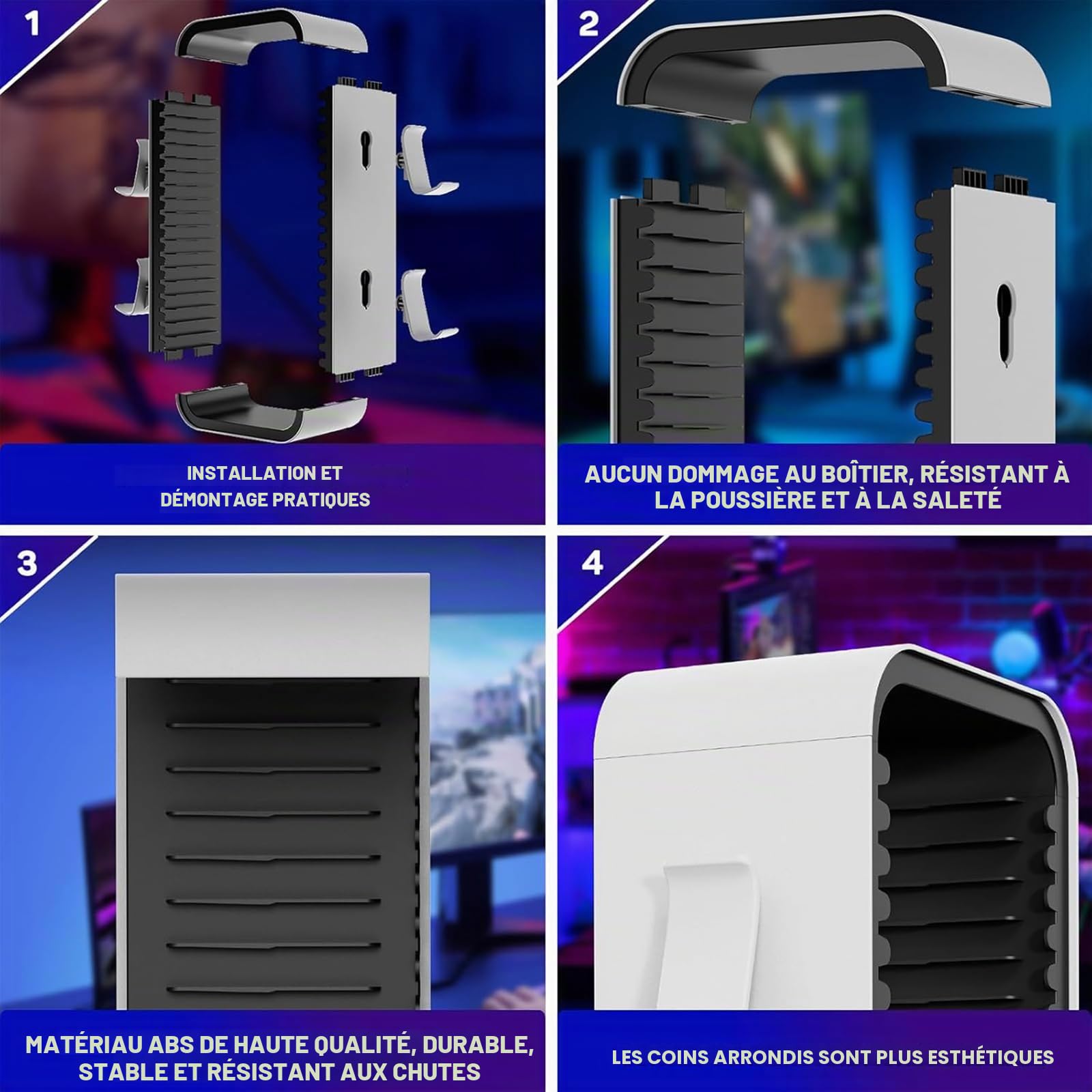 Tour de stockage de jeux, organisateurs universels de disques de jeu, stocke 18 jeux avec 4 supports de manette pour jeux PS5/PS4/Xbox One/Xbox Series S&X/Nintendo