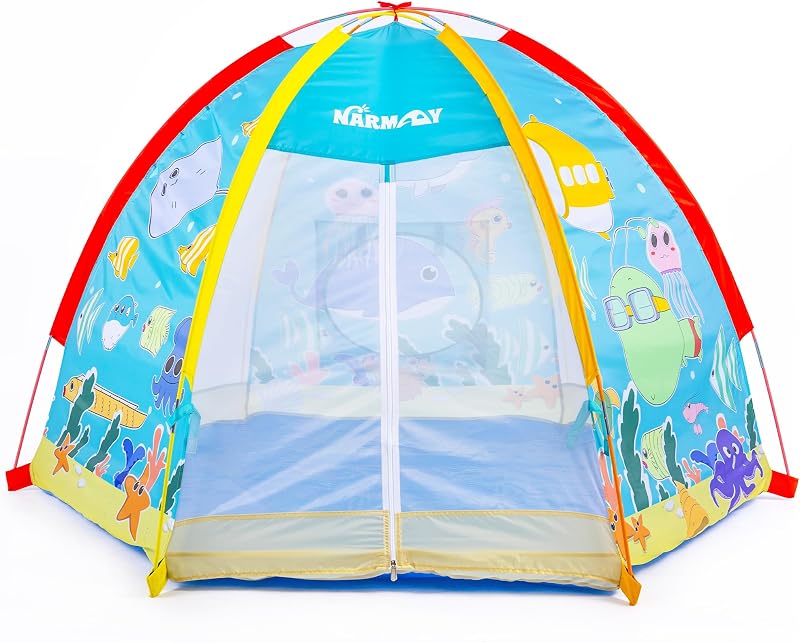 Play Tent Ocean World Dome Tent for Kids Indoor/Outdoor Joy | 72 x 60 x 42 inch, Breathable Ventilated, Hexagonal Design, Spacious Interior, Playhouse Tent