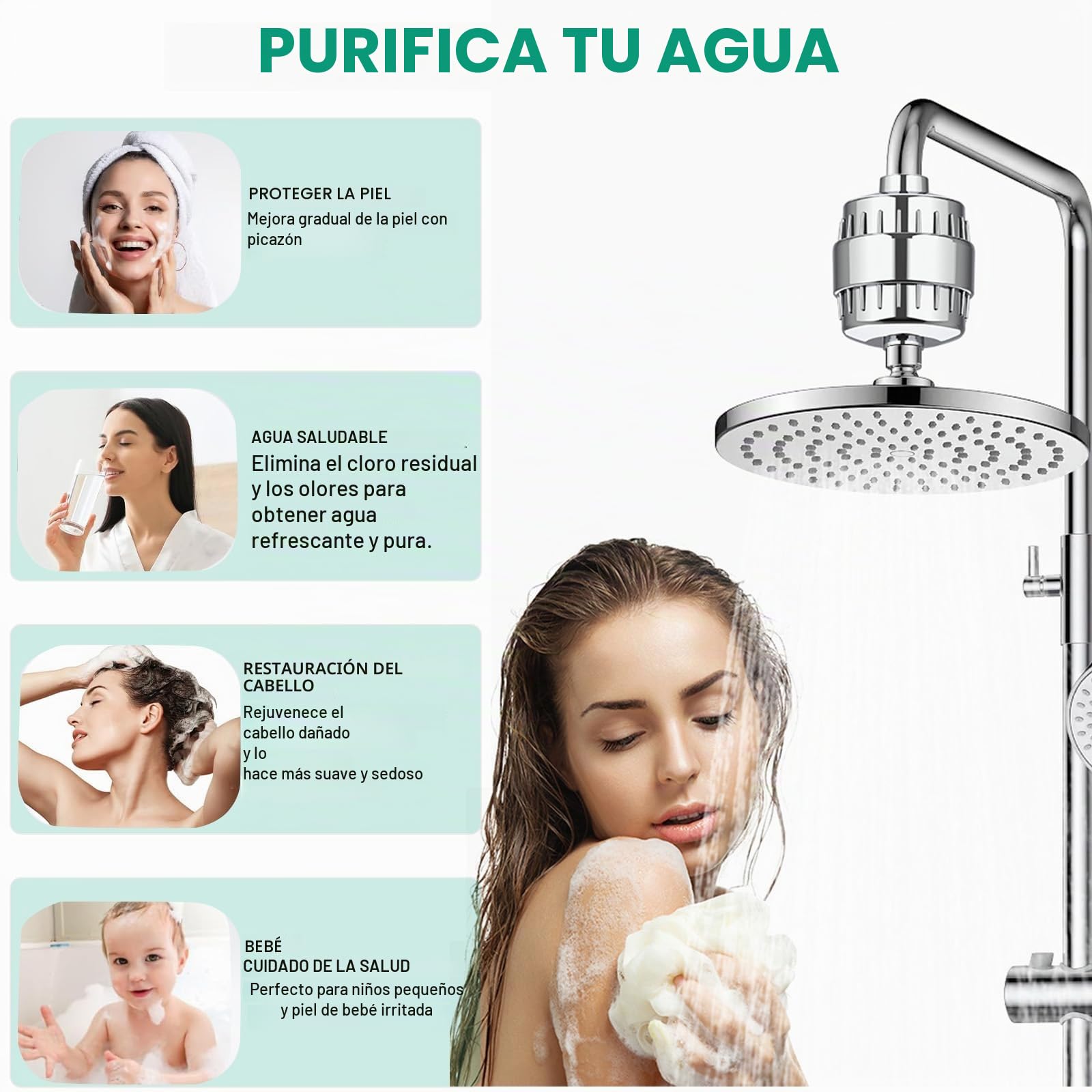 Filtro de ducha de 36 niveles con vitamina C E para agua dura, filtro de alcachofa de ducha con 2 cartuchos de filtro para eliminar cloro y metales pesados, mejora la salud de la piel y el