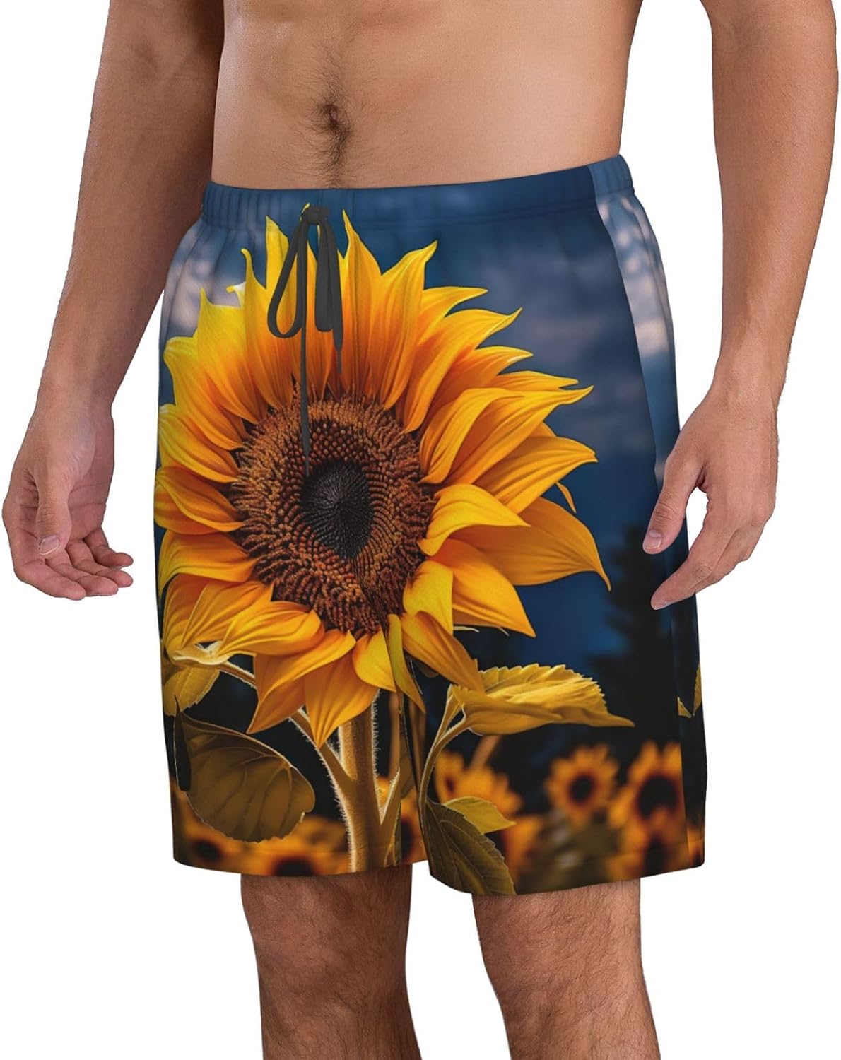 Beautiful Sunflower 2 Print Men's Quick-Drying Shorts Casual Beach Pants Stretch Waist Shorts and Pockets