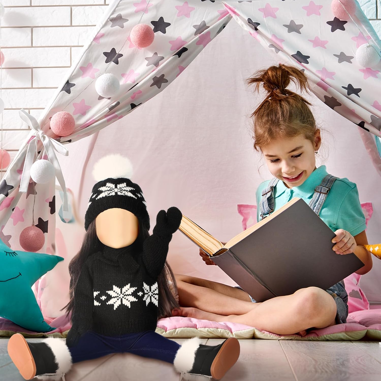 Bencailor 6 Pcs 18 Inch Christmas Doll Clothes and Accessories Winter Outfits Set Sweaters Trousers Hats Shoes Gloves for 18 Inch Doll Gifts(Black)