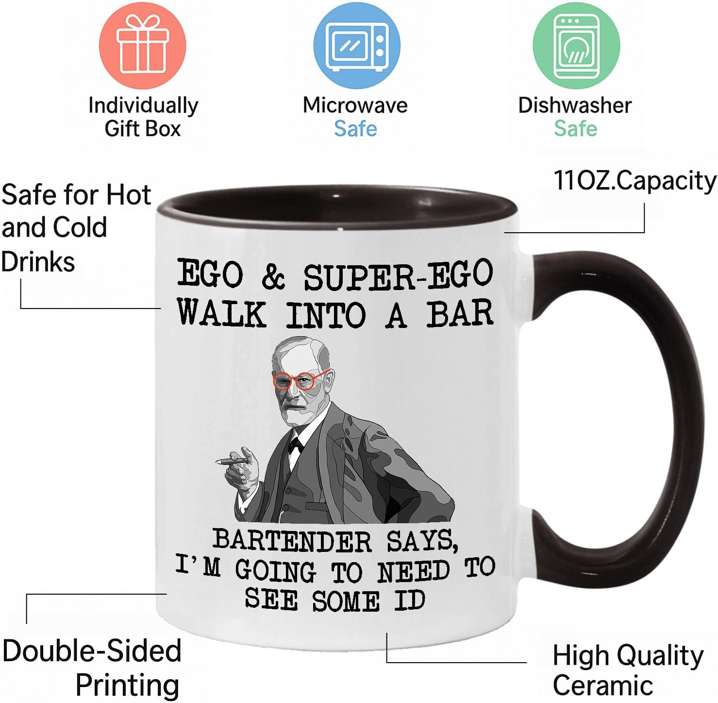Psychology Gifts Psychologist Mug - Ceramic 11oz with Coaster, Funny Psychology Week Coffee Cups For Women Men, Best School Psychologist Appreciation Gift Freud Joke Accessories image 3